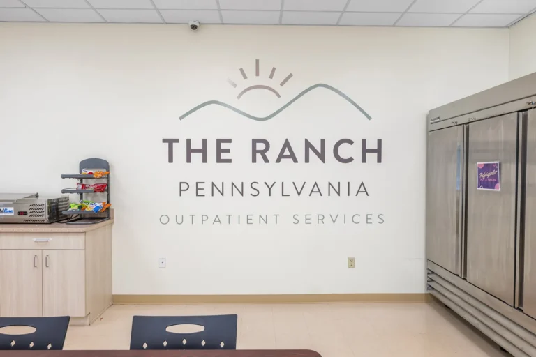 The Ranch Pennsylvania Outpatient Services wall logo in the dining and snack area